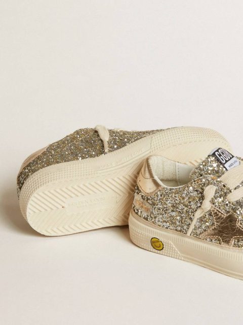 Golden Goose May Junior In Platinum Glitter With Metallic Leather Star And Heel Tab Kids Little Girls (1-3 Years) - Image 3