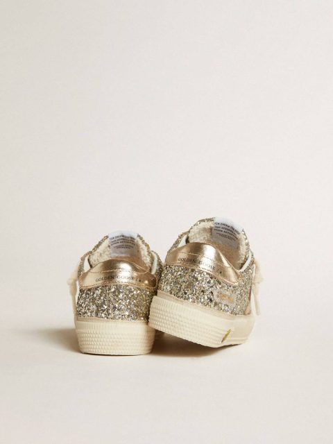 Golden Goose May Junior In Platinum Glitter With Metallic Leather Star And Heel Tab Kids Little Girls (1-3 Years) - Image 4