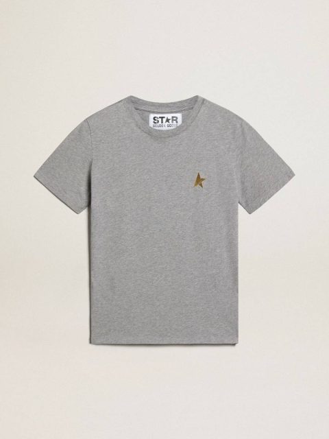 Golden Goose Melange Gray T-Shirts & Tops Women's Mélange Gray T-Shirt With Gold Star On The Front Women
