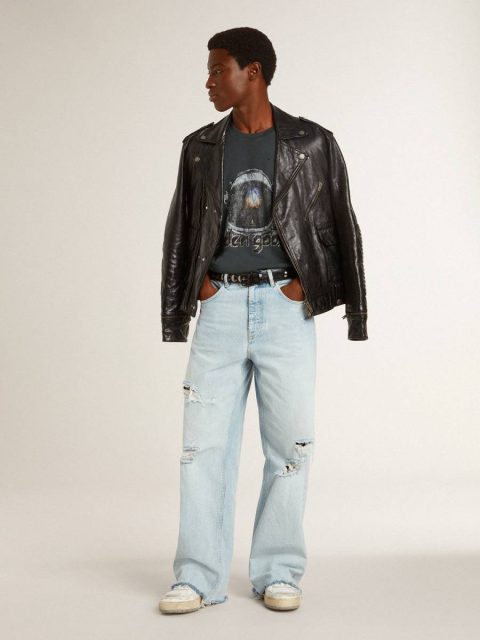 Golden Goose Men Black Coats & Jackets Men’s Black Leather Biker Jacket With Glossy Effect - Image 2