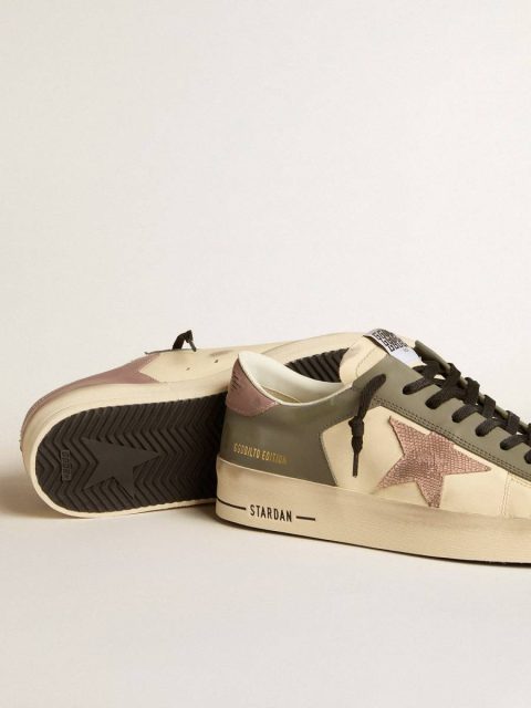 Golden Goose Men Cream And Gray Men's Stardan Ltd In Gray Leather With A Pink Leather Star And Heel Tab Stardan - Image 3