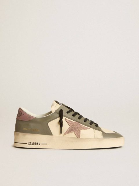 Golden Goose Men Cream And Gray Men's Stardan Ltd In Gray Leather With A Pink Leather Star And Heel Tab Stardan