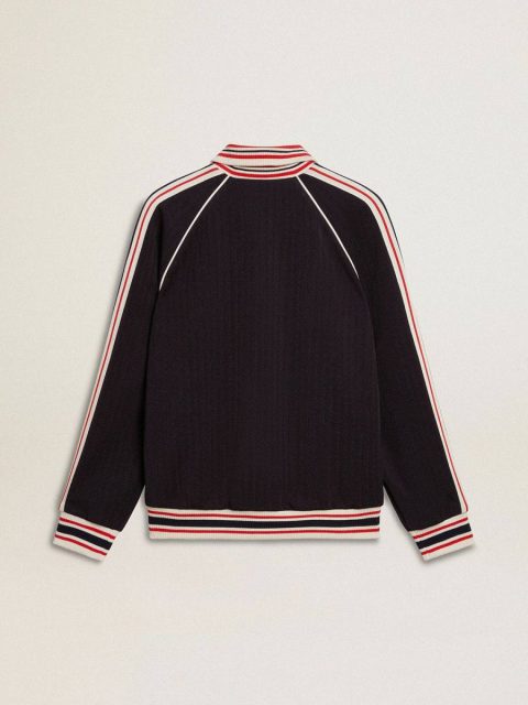 Golden Goose Men Dark Blue Sweatshirts Men’s Dark Blue Zipped Sweatshirt With White Logo - Image 4