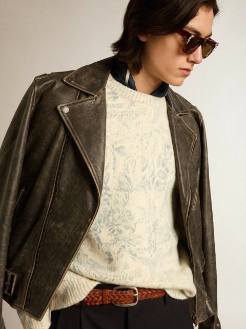 Golden Goose Men Heritage White Knitwear Men’s Round-Neck Sweater In Wool With All-Over Toile De Jouy Pattern - Image 2
