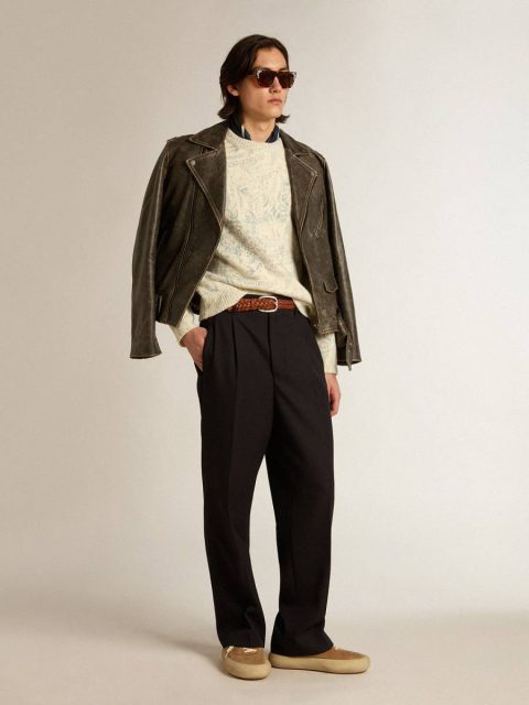 Golden Goose Men Heritage White Knitwear Men’s Round-Neck Sweater In Wool With All-Over Toile De Jouy Pattern - Image 3