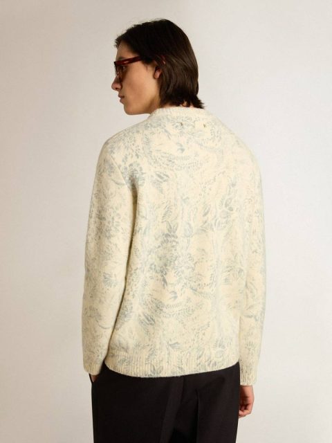 Golden Goose Men Heritage White Knitwear Men’s Round-Neck Sweater In Wool With All-Over Toile De Jouy Pattern - Image 4