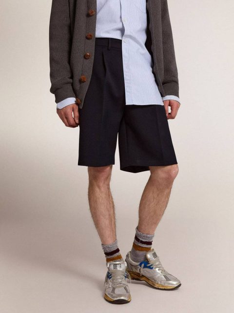 Golden Goose Men Jeans & Pants Dark Blue Men's Bermuda Shorts In Dark Blue Wool - Image 3
