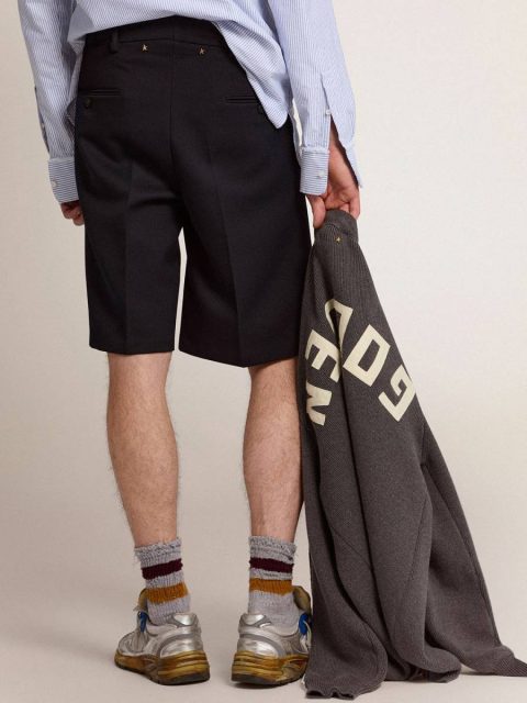 Golden Goose Men Jeans & Pants Dark Blue Men's Bermuda Shorts In Dark Blue Wool - Image 5