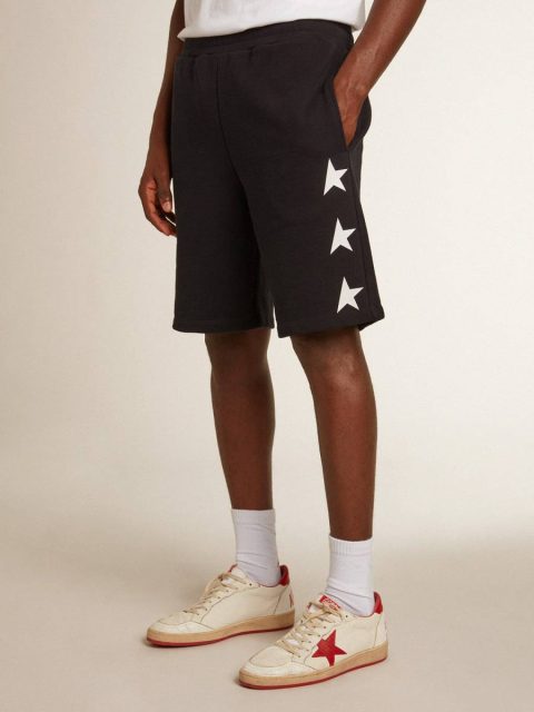 Golden Goose Men Men's Black Bermuda Shorts With White Stars Black Jeans & Pants - Image 2