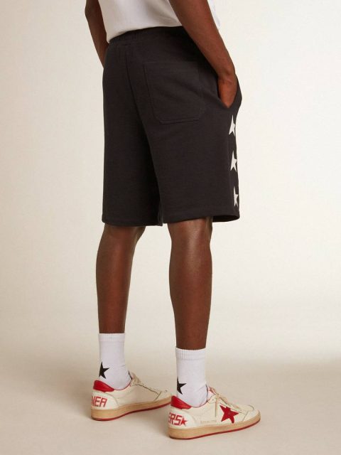 Golden Goose Men Men's Black Bermuda Shorts With White Stars Black Jeans & Pants - Image 4