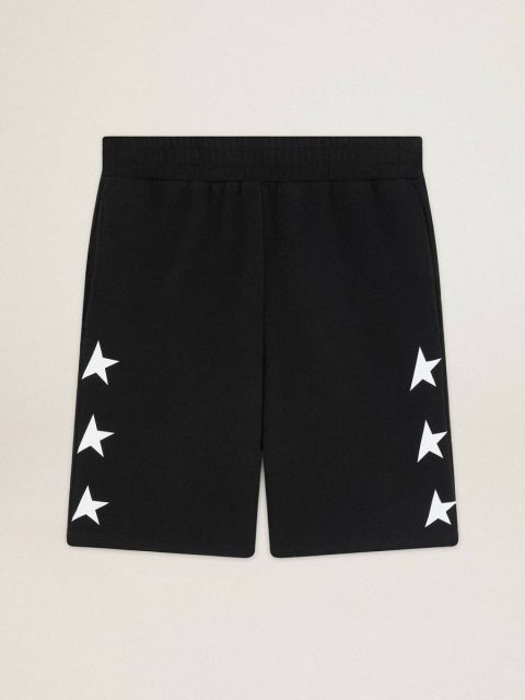 Golden Goose Men Men's Black Bermuda Shorts With White Stars Black Jeans & Pants