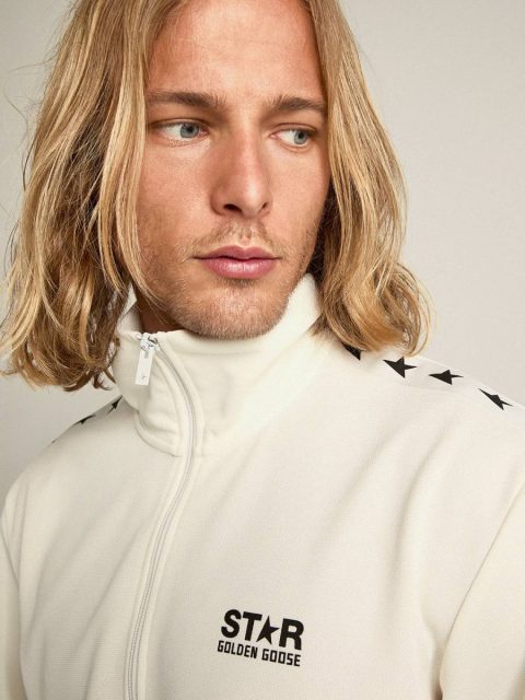Golden Goose Men Men's Papyrus White Zipped Sweatshirt With Black Stars Papyrus White Sweatshirts - Image 2