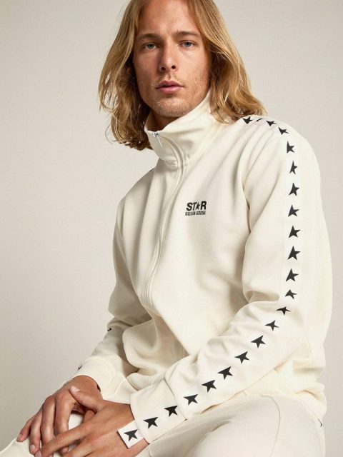 Golden Goose Men Men's Papyrus White Zipped Sweatshirt With Black Stars Papyrus White Sweatshirts - Image 3