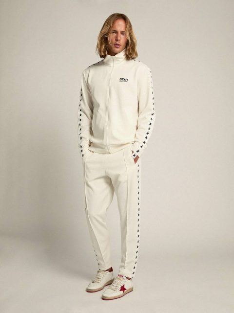 Golden Goose Men Men's Papyrus White Zipped Sweatshirt With Black Stars Papyrus White Sweatshirts - Image 4