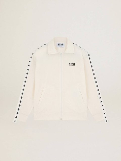Golden Goose Men Men's Papyrus White Zipped Sweatshirt With Black Stars Papyrus White Sweatshirts
