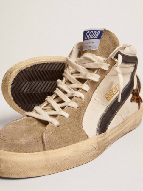 Golden Goose Men Men's Slide With Leopard Print Pony Skin Star And Black Flash Slide - Image 4