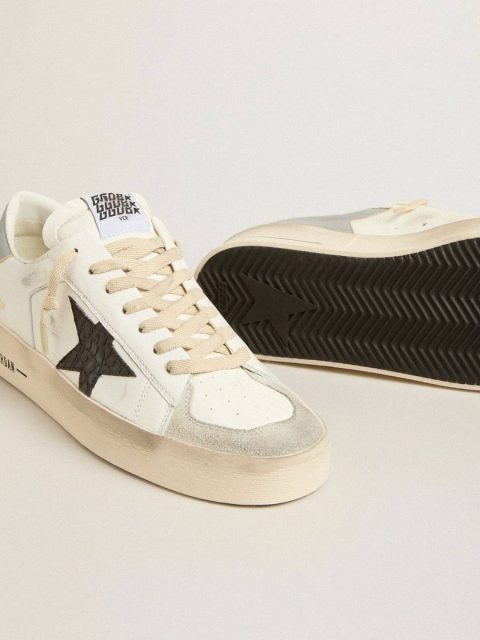 Golden Goose Men Men’s Stardan In White Nappa With Croc-Print Leather Star And Gray Heel Tab Stardan - Image 3