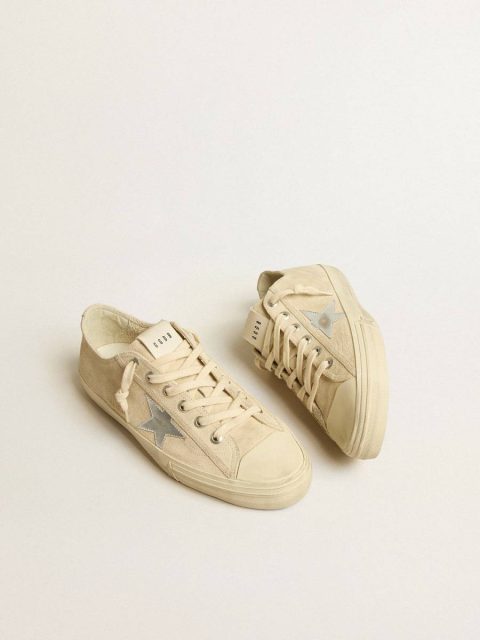 Golden Goose Men Men’s V-Star In Pearl Suede With Silver Metallic Leather Star V-Star - Image 2