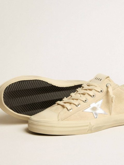 Golden Goose Men Men’s V-Star In Pearl Suede With Silver Metallic Leather Star V-Star - Image 3