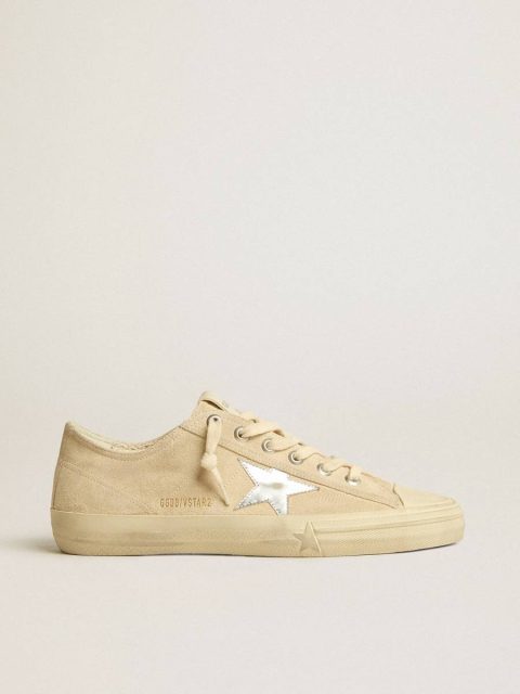 Golden Goose Men Men’s V-Star In Pearl Suede With Silver Metallic Leather Star V-Star