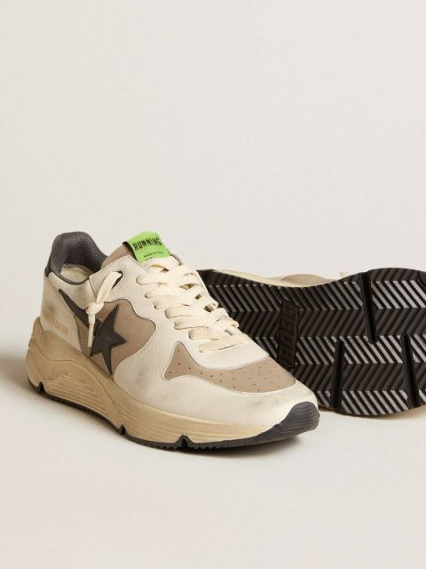 Golden Goose Men Running Sole Men's Running Sole Ltd In Gray Leather And White Nappa With Black Leather Star - Image 3