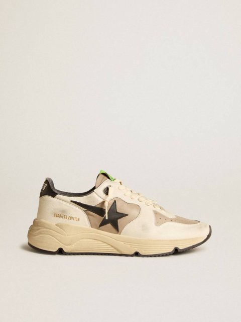 Golden Goose Men Running Sole Men's Running Sole Ltd In Gray Leather And White Nappa With Black Leather Star