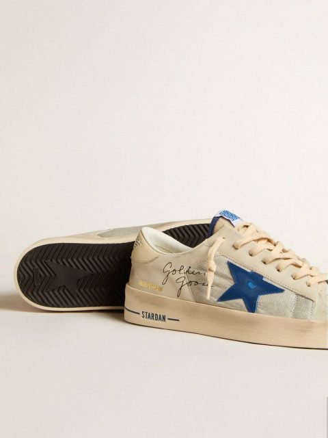 Golden Goose Men Stardan Men's Stardan In Nylon With Blue Leather Star And Ivory Leather Heel Tab - Image 3