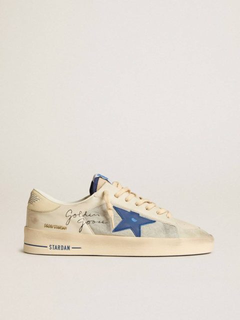 Golden Goose Men Stardan Men's Stardan In Nylon With Blue Leather Star And Ivory Leather Heel Tab