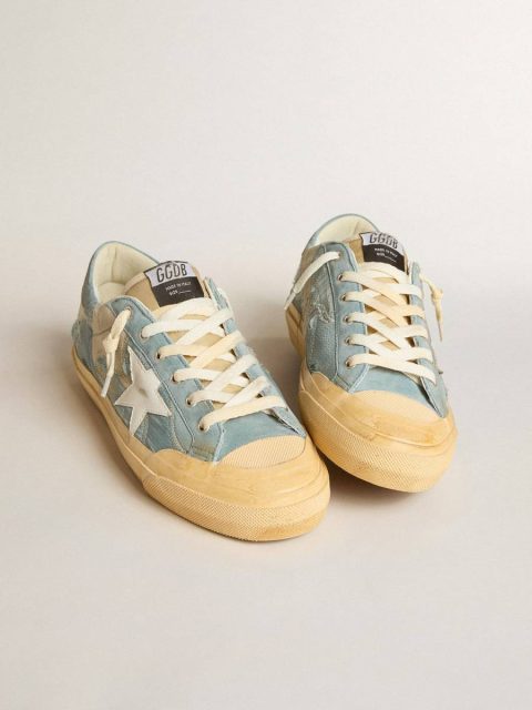 Golden Goose Men Super-Star Men's Super-Star In Light Blue Mesh And Nylon With White Leather Star - Image 2
