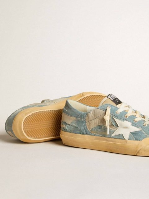Golden Goose Men Super-Star Men's Super-Star In Light Blue Mesh And Nylon With White Leather Star - Image 3