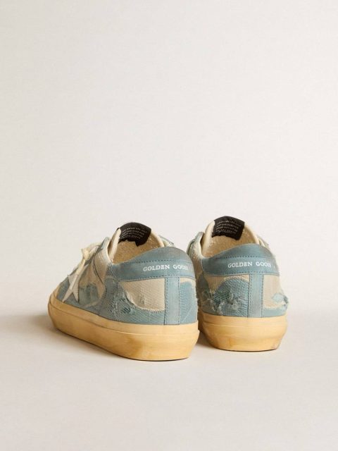Golden Goose Men Super-Star Men's Super-Star In Light Blue Mesh And Nylon With White Leather Star - Image 4