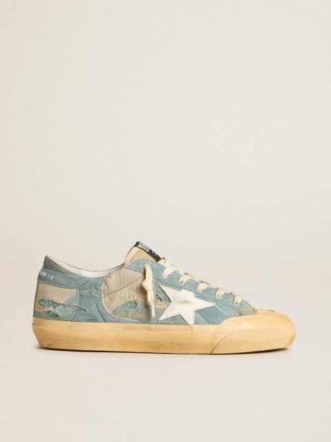 Golden Goose Men Super-Star Men's Super-Star In Light Blue Mesh And Nylon With White Leather Star