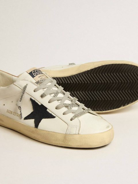 Golden Goose Men Super-Star Men's Super-Star In White Leather With Midnight-Blue Canvas Star And Tobacco Leather Heel Tab - Image 4