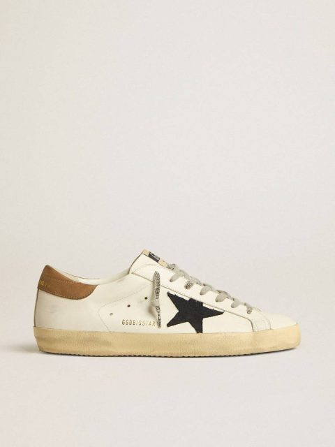 Golden Goose Men Super-Star Men's Super-Star In White Leather With Midnight-Blue Canvas Star And Tobacco Leather Heel Tab
