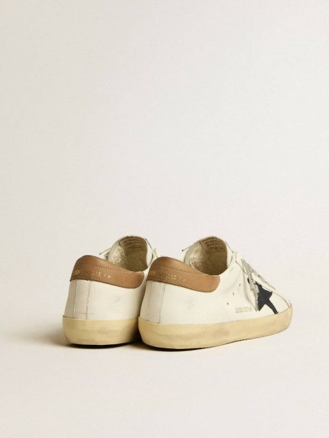 Golden Goose Men Super-Star Men's Super-Star In White Leather With Midnight-Blue Canvas Star And Tobacco Leather Heel Tab - Image 5