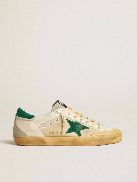 Golden Goose Men Super-Star Men's Super-Star Penstar In Nappa And Nylon With Green Suede Star And Heel Tab