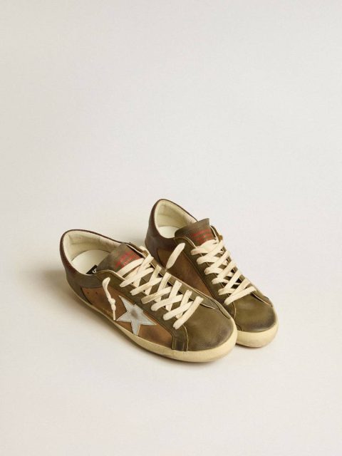 Golden Goose Men Super-Star Super-Star Ltd In Green Leather And Tobacco-Colored Suede With Silver Star - Image 2