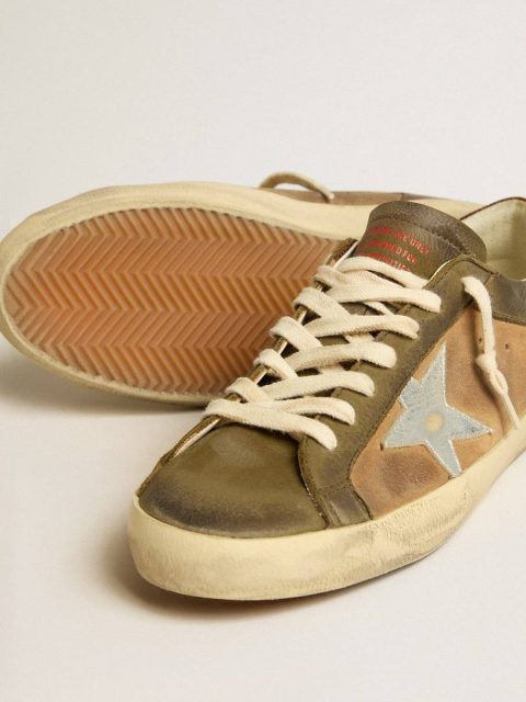 Golden Goose Men Super-Star Super-Star Ltd In Green Leather And Tobacco-Colored Suede With Silver Star - Image 3
