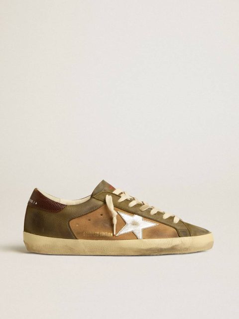 Golden Goose Men Super-Star Super-Star Ltd In Green Leather And Tobacco-Colored Suede With Silver Star