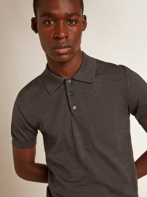Golden Goose Men T-Shirts & Polo Shirts Anthracite Gray Men’s Short-Sleeved Polo Shirt In Gray Merino Wool - Image 2