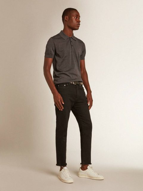 Golden Goose Men T-Shirts & Polo Shirts Anthracite Gray Men’s Short-Sleeved Polo Shirt In Gray Merino Wool - Image 3