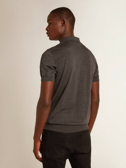 Golden Goose Men T-Shirts & Polo Shirts Anthracite Gray Men’s Short-Sleeved Polo Shirt In Gray Merino Wool - Image 4