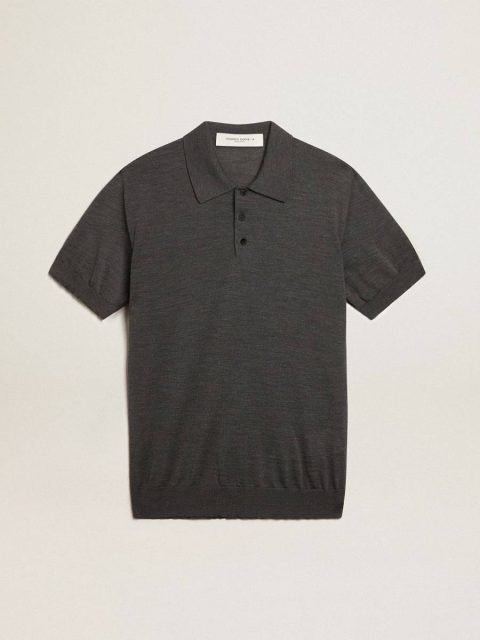 Golden Goose Men T-Shirts & Polo Shirts Anthracite Gray Men’s Short-Sleeved Polo Shirt In Gray Merino Wool