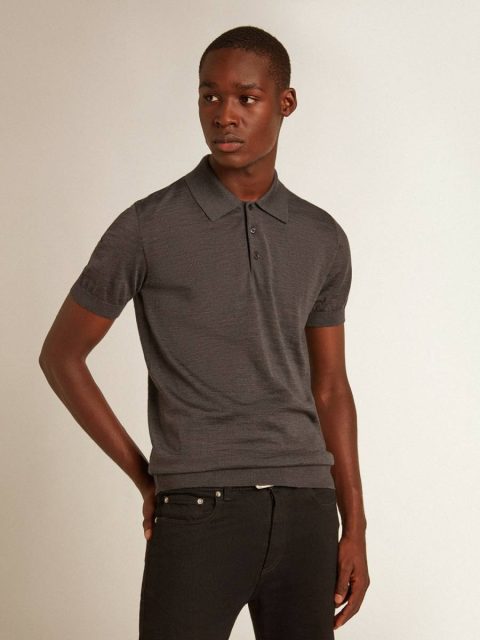 Golden Goose Men T-Shirts & Polo Shirts Anthracite Gray Men’s Short-Sleeved Polo Shirt In Gray Merino Wool - Image 5