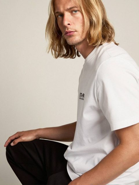Golden Goose Men White T-Shirt With Contrasting Black Logo On The Front Optical White T-Shirts & Polo Shirts - Image 2