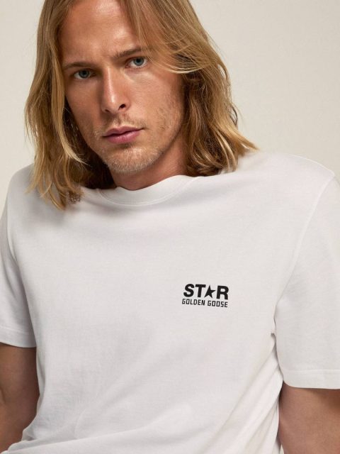 Golden Goose Men White T-Shirt With Contrasting Black Logo On The Front Optical White T-Shirts & Polo Shirts - Image 3