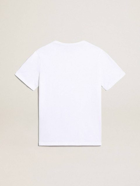 Golden Goose Men White T-Shirt With Contrasting Black Logo On The Front Optical White T-Shirts & Polo Shirts - Image 4