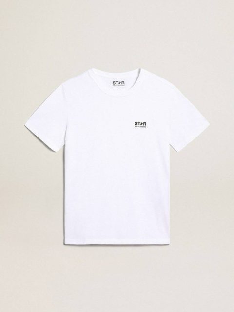 Golden Goose Men White T-Shirt With Contrasting Black Logo On The Front Optical White T-Shirts & Polo Shirts