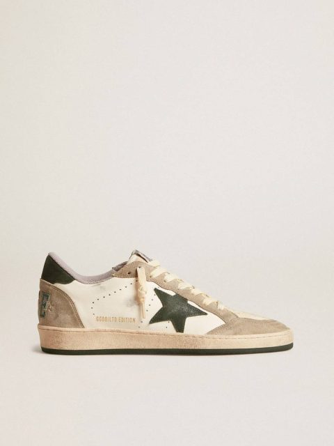 Golden Goose Men's Ball Star Ltd In Nappa With Green Star And Dove-Gray Suede Inserts Ball Star Men