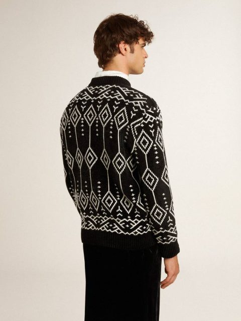 Golden Goose Men’s Crew Neck Wool Blend Sweater With Jacquard Argyle Design Black Knitwear Men - Image 4
